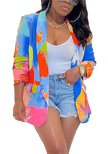 NRTHYE Womens Casual Blazer Jacket Multicolor Long Sleeve Open Front Work Office Blazer Jacket