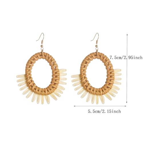 Image of Ladies Handmade Rattan Earring - Tassel A Type Straw Wicker Earrings Bohemian Geometry Earring Circle Pie Shape Earrings