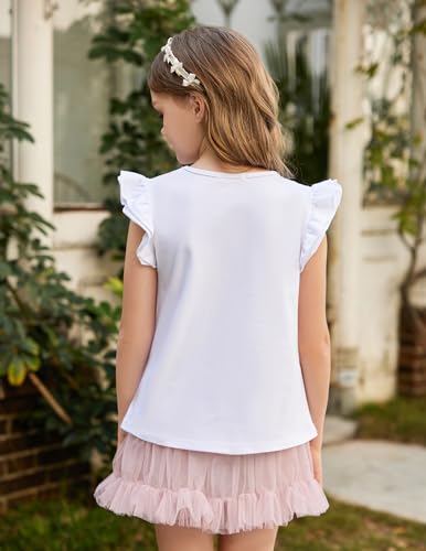 Image of Arshiner Girls Shirts Ruffle Short Sleeve Summer Cute Casual Crewneck Tops Blouse Tee
