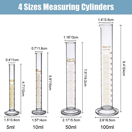 Thick Glass Graduated Measuring Cylinder Set 5Ml 10Ml 50Ml 100Ml Glass Measuring Beaker Set 50Ml 100Ml 250Ml With 2 Glass Stirring Rods 12’’ Long 1/4’’ Diameter And 2 Brushes #TOP1