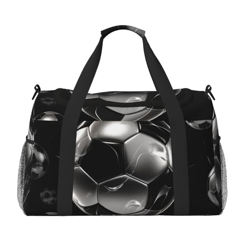 Soccer Black Travel Duffel Bag Lightweight Waterproof Carry On Tote Bag Foldable Weekender Overnight Bags Sport Gym Bag For Women Men