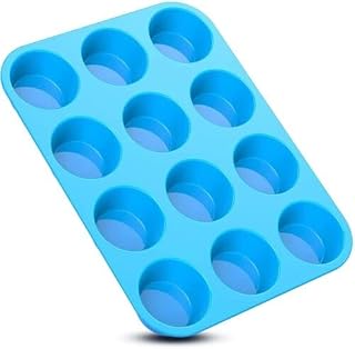 V7® Silicone Large Muffin Yorkshire Pudding Mould BAKEWARE 12 Cup Cake Non Stick Baking Tray Dishwasher & Oven Safe Blue