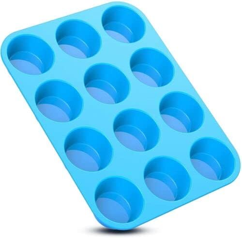 V7® Silicone Large Muffin Yorkshire Pudding Mould BAKEWARE 12 Cup Cake Non Stick Baking Tray Dishwasher & Oven Safe Blue