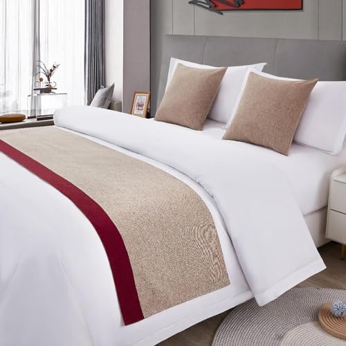 TTiiLoe Hotel Bed Runner Double-Sided Bed Cover, Cotton Linen Bed Scarves Bedspreads Throw Decor Protection, F-Khaki Red, 50 * 240cm for 1.8m Bed