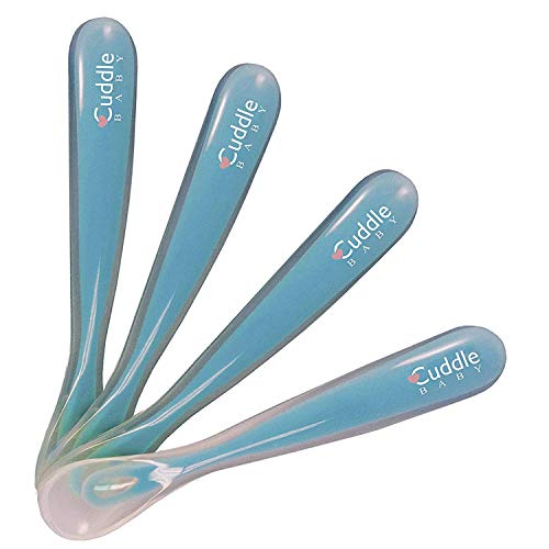 Cuddle Baby® Gum-Friendly First Stage Soft Tip Silicone Feeding Spoons for Babies - Great Infant Gift Set (Pack of 4) Blue Color - BPA, lead, phthalate and plastic free