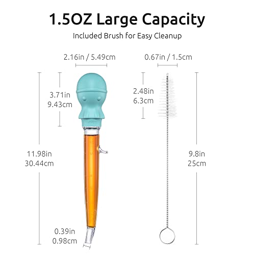 U-Taste 1.5Oz Angled Turkey Baster - 228.2℉ Heat Resistant Food Grade Tritan And Silicone Large Octopus Bulb Baster Set With Cleaning Brush For Cooking Basting Meat Poultry Beef Chicken (Aqua Sky) #TOP1