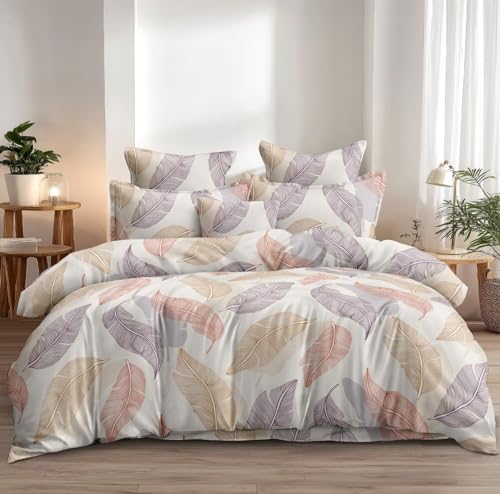 Image of DECOR2ADMIRE Super King Size Premium Bedsheet 108 x 108 Inches | 300 Thread Count | Glace Cotton | with 2 Pillow Covers | Abstract Prints | (Pastel Leaf)