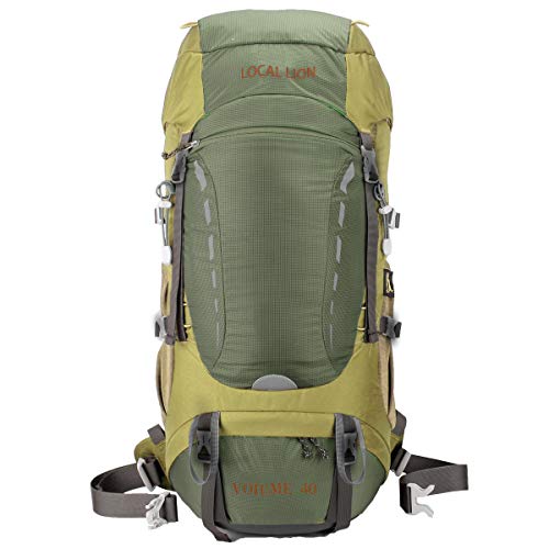 Local Lion Wandelrugzak voor volwassenen, trekkingrugzak, waterdichte rugzak, reisrugzak met regenhoes, voor outdoor, camping, klimmen, reizen, groen 2 (groen) - LLK4006-0