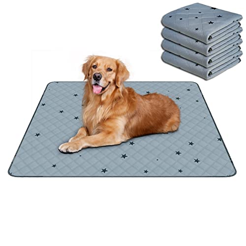 RIOUSSI Washable Pee Pads for Dogs, Reusable, Absorbent, Leakproof, Non Slip Pet Puppy Pads for Potty Training. Gray Stars, 36x41 Inch(4pack)