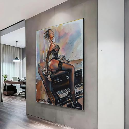 Toile de piano et femme sensuelle affiche pin-up 60x80cm