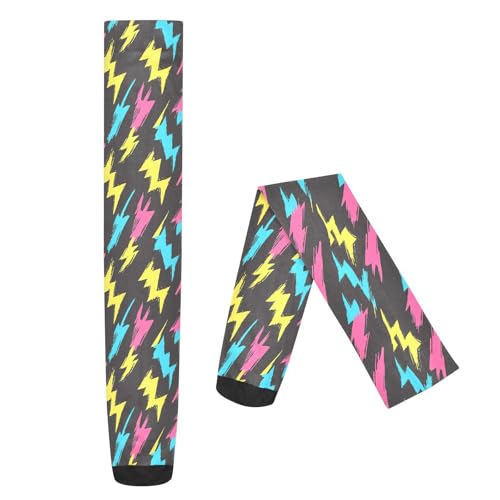 Colorful Lightning Bolt Black Thigh High Socks Long Boot Stockings Elastic Knee High Socks for Women Leg Warmers2