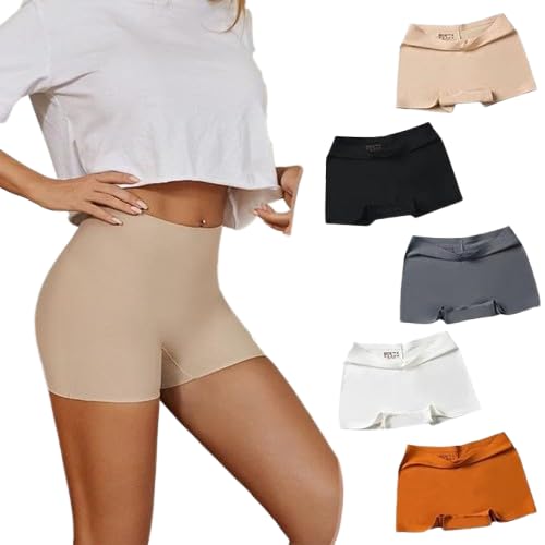 SunFlux® Women Ice Silk Boxer Shorts Panties Seamless High Waist Briefs Safety Multicolored Shorts (in, Alpha, S, Regular, Multicolored-5Pcs)-picture-26