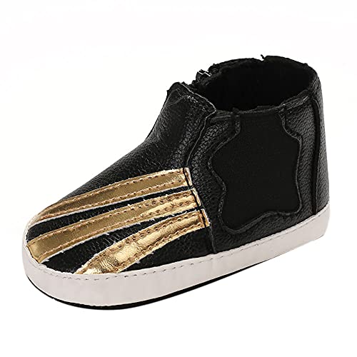 Hopscotch Baby Boys PU Stripe Printed Infant Shoes Booties in Black