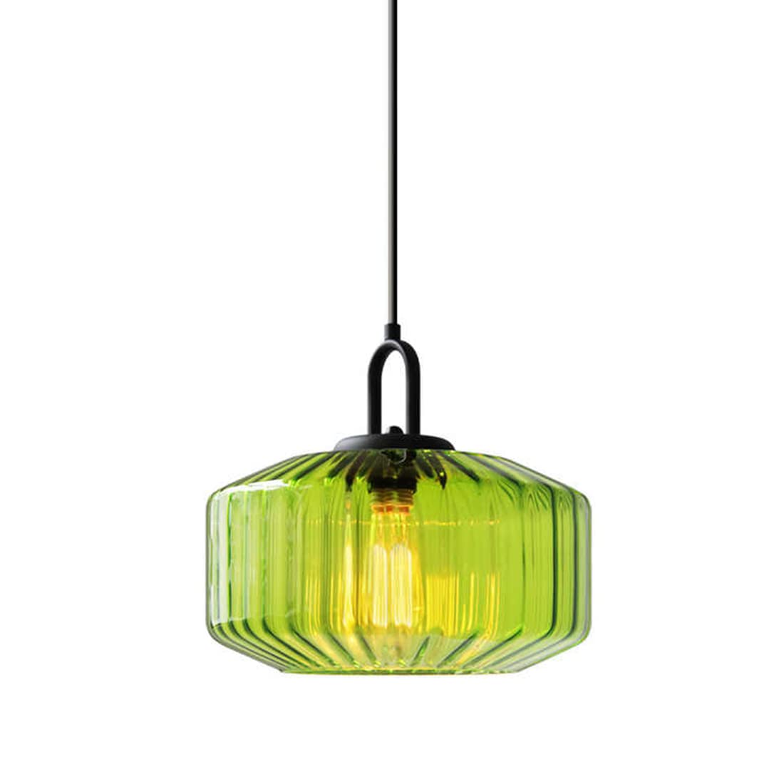 Qufute Green Glass Pendant Light fixtures Modern Glass Pendant Lights with Hand Blown Glass Shade 1-Light Adjustable Cord Ceiling Hanging Lighting for Dining Room Table Bar Kitchen Island