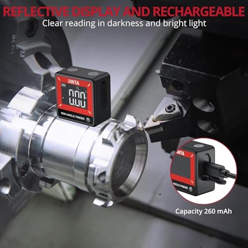 Image of BINTA Small Digital Angle Finder Magnetic, Rechargeble IP54 Waterproof Dustproof Digital Angle Gauge Inclinometer, Portable Backlight Angle Measuring Tool for Woodworking, Construction, Machinery, DIY