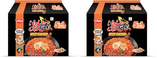 Image of Nissin Geki Korean Ramen Spicy Chicken Instant Noodles-5 in1,400gm (Pack of 2)