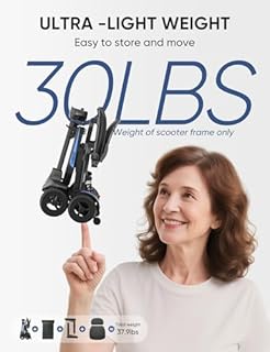 4 Wheel Mobility Scooter for Adults & Seniors - Carbon Fiber 30lbs Foldable Ultra Lightweight Mobility Scooter, Compact Size Convenient for Travel & Daily Commuting with Easy Storage (Blue)