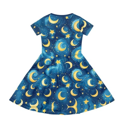 Image of Girls Dress with Pockets Basic Short Sleeve High Waist Swing Skater Dress School Party Dress for Kids