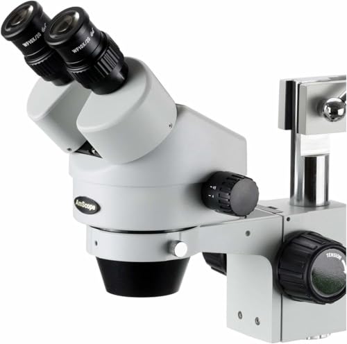 Image of AmScope SM-3B Professional Binocular Stereo Zoom Microscope, WH10x Eyepieces, 7X-45X Magnification, 0.7X-4.5X Zoom Objective, Ambient Lighting, Single-Arm Boom Stand