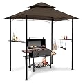 8'x 5' Grill Gazebo Canopy, Outdoor BBQ Gazebo with Led Light, Barbeque Gazebo Shelter for Patio (Brown)