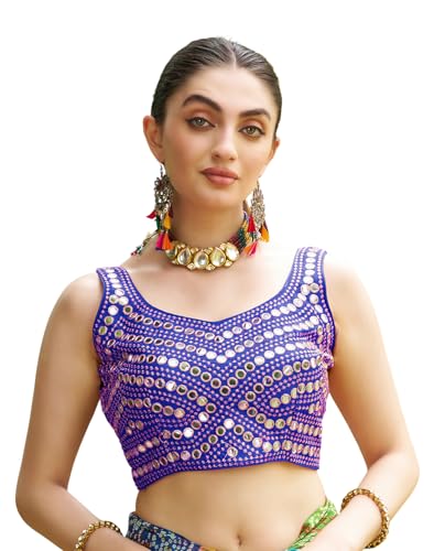 Image of Pujia Mills Women's Embroidery Work Real Mirror Sleeveless Readymade Blouse