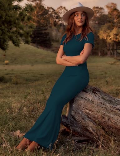Image of LOMON Women Fishtail Hem Ribbed Maxi Dresses Summer Casual Stylish Y2k Sexy Fitted Lady Elegant Cotton Soft Lounge Dress