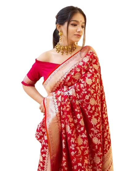 Image of Flosive Women's Kanjivaram Silk Saree With Handloom Weaving Work With Blouse Piece