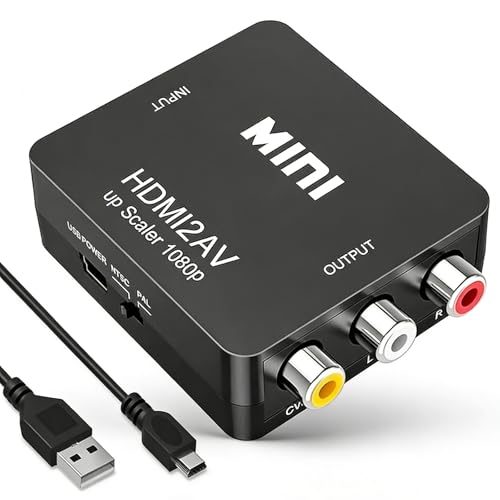 HASHUQI Adaptador RCA a HDMI, Convertidor RCA a hdmi, Soporte 1080P, Adaptador Euroconector para DVD STB PS2 Gamecube VHS Camara Laptop VCR Proyector