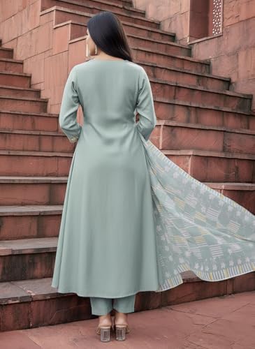 Image of SHIENZY Women's Embroidered Kurta Pant Set with Dupatta | Straight Kurta Set for Women | Ethnic Kurta Set for Women, Traditional Indian Kurta Pant Dupatta Set