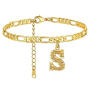 GOLDCHIC JEWELRY Initials Anklets for Women, Personalized 4.5MM Gold Figaro Chain Letter Ankle Bracelets Summer Jewelry, 22-27cm Length