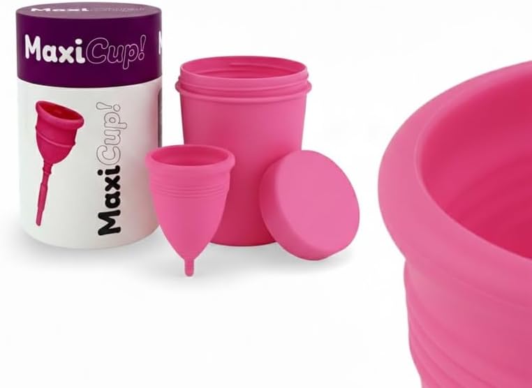 Miniatura 3 de MaxiCup - Vaso menstrual descargable, conrecipiente para esterilizador, tamaño mediano, color rosa, paquete individual