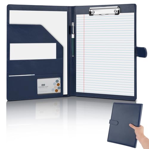JTTJDB Professional Padfolio,Blue Faux Leather Portfolio Binder