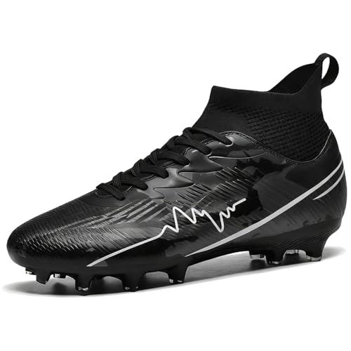 NUTTOPL Zapatillas de Fútbol Hombre Spike Profesionales Atletismo Calzado de Fútbol Turf Training Zapatillas de Deporte Equipo Futbol de Competición Negro 42 EU