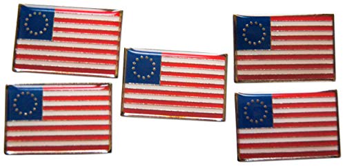 Betsy Ross 13 Stars 5-Piece Patriotic American Flag Lapel Pin or Hat Pin and Tie Tack Set with Clutch Back by Novel Merk