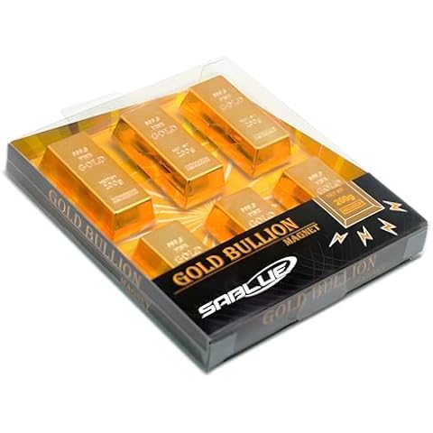 SABLUE 6X Replica Mini Gold Bar Refrigerator Magnets Fake Golden Paper Weight Brick Bullion Movie Prop Novelty Gift Joke (E0-Magnets L) Cover