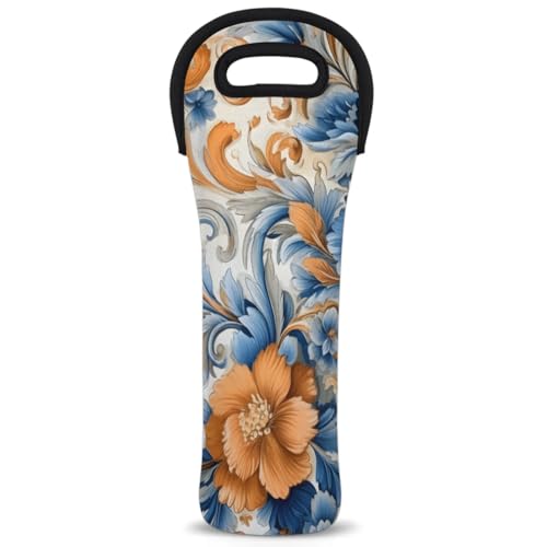 Neoprene Wine Tote Carrier Bag for Wine,Water, Champagne, Beer, Baby Bottles 15.6 x 5.1 Inches, Protective Wine Bag,Abstract Flowers