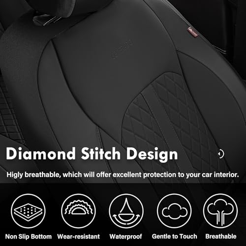 Image of Coverado Universal Leather Seat Covers Full Set for 5 Seats - Waterproof, Durable All-Weather Protector for SUV, Pickup Truck, Sedan (Black)