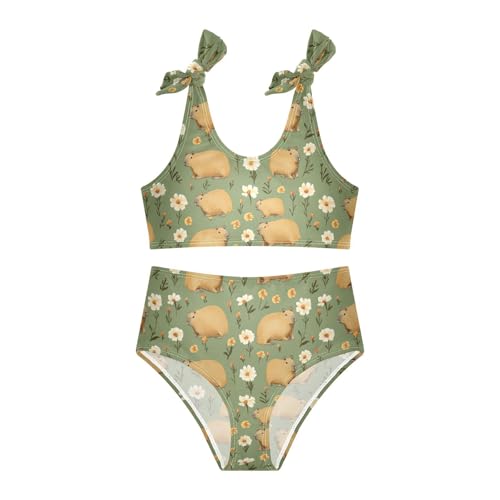 Wusikd Capybaras Flower Girls Swimsuits Two Piece Green Swimwear Bikini Set for for Girls Size 3T3