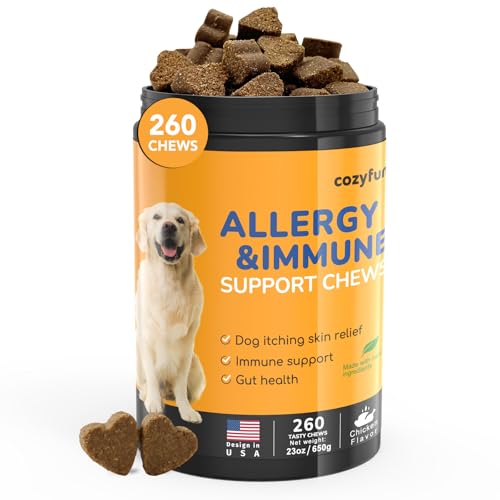 Dog Allergy Chews 260Ct - 23oz Dog Supplements for Itchy Skin and Paw Licking, USA Lab Formula with Probiotics, Boost Immune System