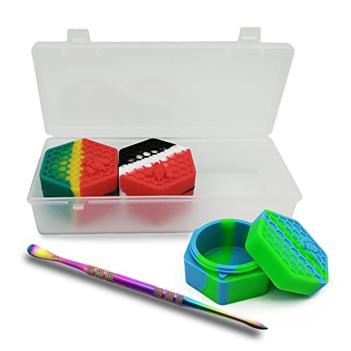 3 Pack 1oz Hexagon Silicone Container Wax Carving Container with Portable Storage Box and Rainbow Carving Tool for Essential Oil,Lip Balm (Deep Color)