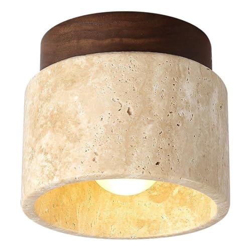 Lámpara De Techo De Travertino Amarillo, Lámpara De Techo Vintage Con Base De Madera, Iluminación De Un Solo Cabezal For Cocina, Porche Y Escalera.