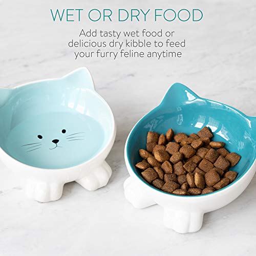 Navaris Futternapf Set 2-teilig für Katzen - 2X Keramik Napf rutschfest - Fressnapf Katzennapf spülmaschinenfest - Wasser Nassfutter Trockenfutter