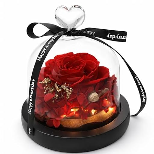 Gdecora Rosa Eterna Natural Preservada con Luces LED y Base de Madera - Cúpula de Cristal con Corazón - Regalo Original para Mujer, Madre, Novia Sant Jordi, Cumpleaños y Día de la Madre | Ya disponible en tu tienda friki favorita! En mundofriki.es!