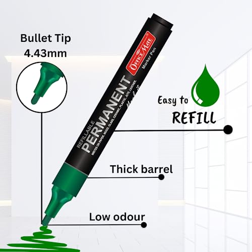 Image of Soni Officemate Permanent Markers | Pack of 8 (Mix) | 4.43 mm Bullet Tip | Refillable | Waterproof, Quick-Dry, Fade-Proof | For Plastic, Glass, Metal & More