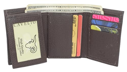RFID Blocking Trifold Cowhide Leather Wallet for Men with Flap Up ID Holder (Brown)4