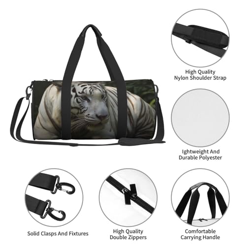 Sports Gym Bag for Women Men Travel Duffel Bag Tote Weekender Bag Carry on Overnight Bag for Travel Swimming Fitness Workout Sports White Bengal Tiger Duffle Bag4