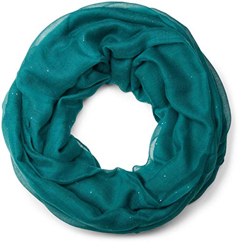 styleBREAKER Damen Loop Schal mit Glitzer-Effekt | Einfarbiger Schlauchschal aus weicher Viskose | Leicht & Elegant | 87 x 93 cm, Farbe:Petrol