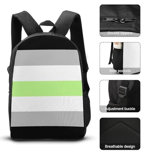 Agender Flag Large Travel Backpacks Carry on Backpack Weekender Bag with 2 Storage Pockets for Men And Women3