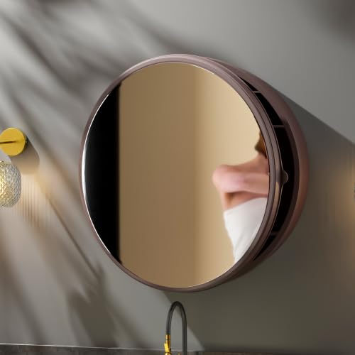 Image of iSTAR Round Wall Mirror with Storage Shelf | Bathroom Vanity Cabinet with Hidden Storage Cabinet | Wall Mounted, Bathroom, Bedroom, Living Room