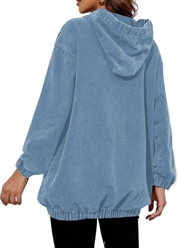 Women's Denim Hoodie Long Sleeve Pullover Sweatshirts Jean Jacket with Pockets
